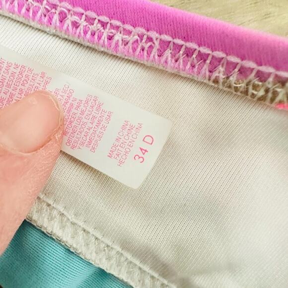 Victoria Secret Halter Bikini Swim Top 34D Striped Underwire Padded Rainbow - Picture 9 of 10